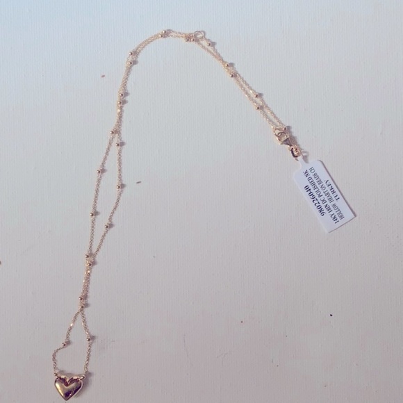 14k gold 18in beaded chain with heart necklace - Picture 3 of 12